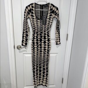 Emprada Gorgeous  Black and Cream Geometric Sweater Long Sleeve Dress XS